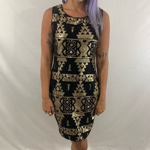 Sequined Geometric Print Dress
